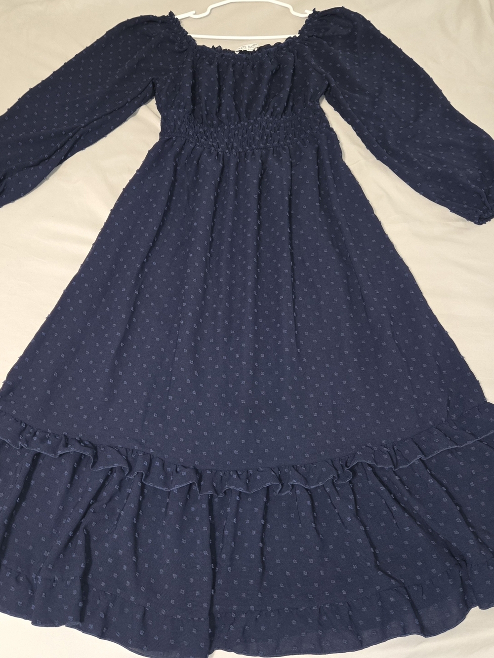 Smocked Navy Maxi Dress with Ruffle Hem